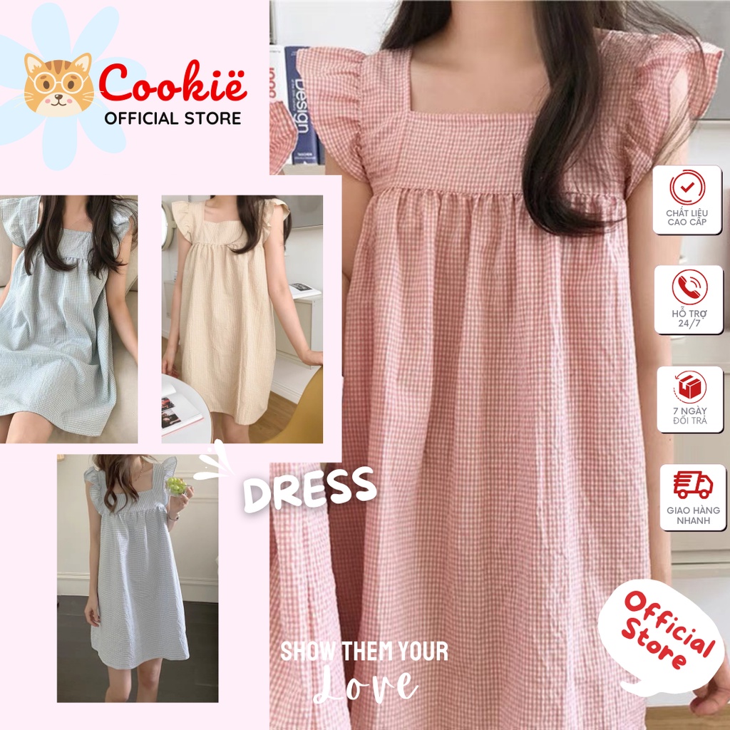 Đầm Ngủ Nữ, Bộ Sexy 2 Dây Tay Cánh Tiên Cotton Caro Hàn Quốc Xinh Xắn Dễ Thương DACADU02