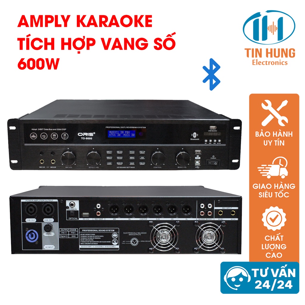 Amply công suất bluetooth tích hợp vang sô, chức năng chống hú tốt, main đẩy sử dụng cho dàn karaoke gia đình - ORIS