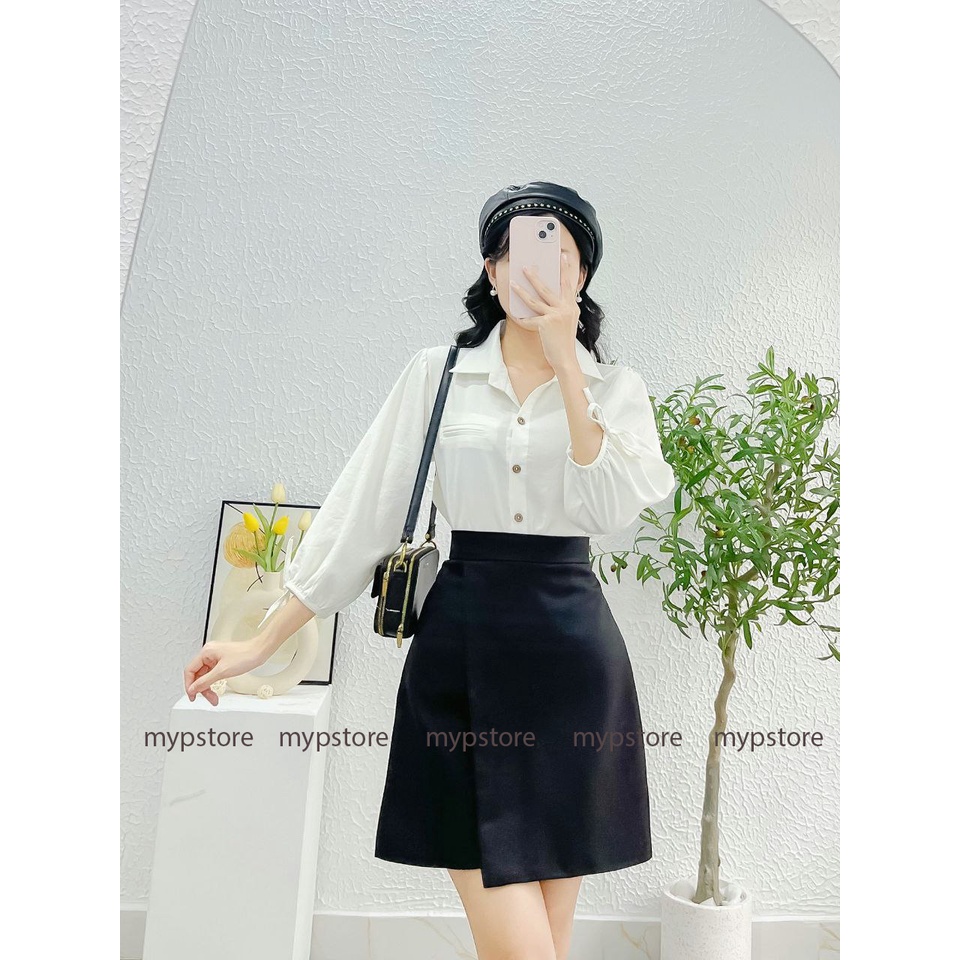 Áo sơ mi tay phồng cột nơ mypstore A49