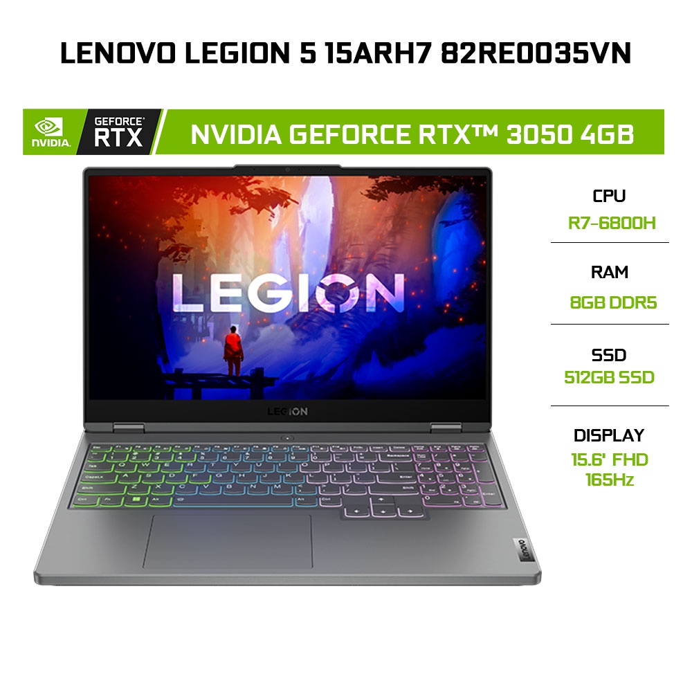 Laptop Lenovo Legion 5 15ARH7 82RE0035VN R7-6800H |8GB | 512GB |RTX™ 3050 4GB