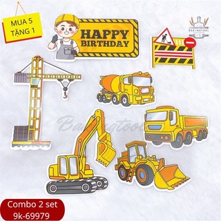 Set que giấy HPBD xe công trình+tháp cẩu