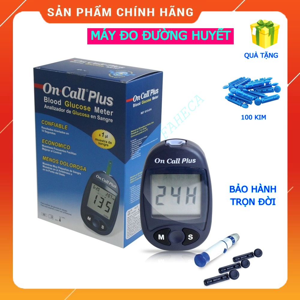 Máy Đo Đường Huyết On Call Plus +25 Que thử + 100 kim lấy máu- Thương Hiệu Mỹ - Hàng Chính Hãng