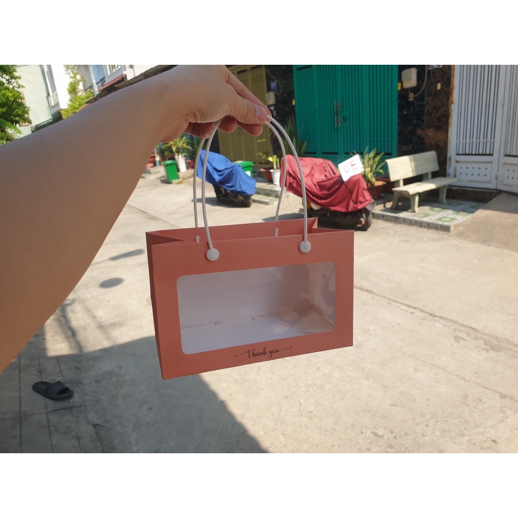 25 cái - Túi giấy mặt kiếng mica đựng yến, saffaron, quà tặng - Mẫu 60S Cam