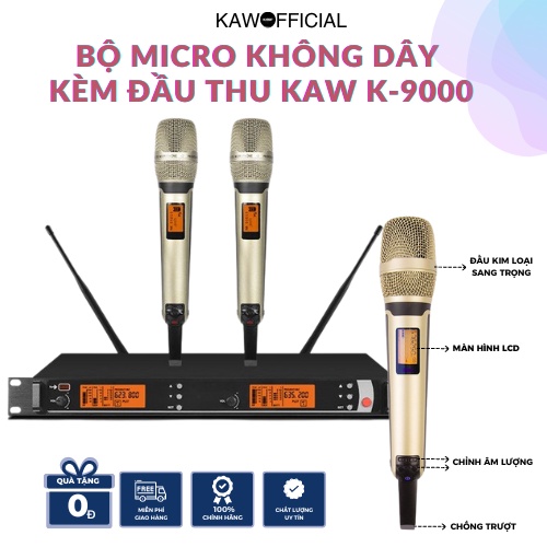 Bộ Micro Không Dây KAW-K9000 Kèm Đầu Thu Màn Hình LCD HD Với Công Nghệ Hiện Đại, Chống Rú, Chống Ồn Cực Tốt