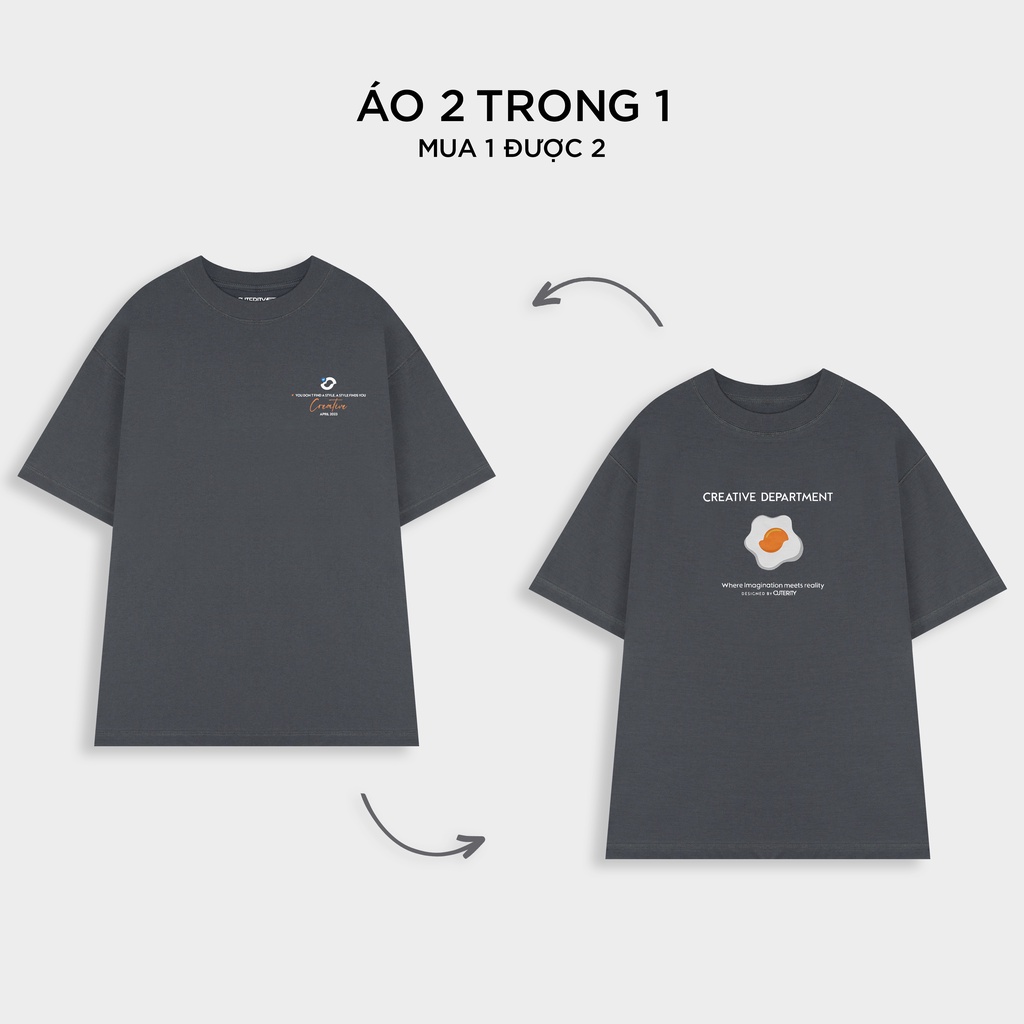 Áo thun 2 mặt nam nữ unisex Outerity Double Tee Collection - Fried Egg / Xám Đậm - ATO1016