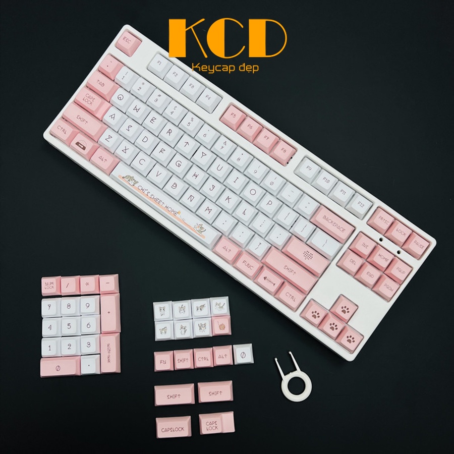 Keycap XDA cao 9.5mm, chủ đề CatChill, chất liệu PBT dày 1.5mm, keycap dùng cho bàn phím cơ