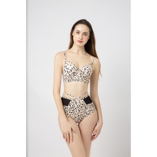 Đồ bơi Nữ BIKINI PASSPORT kiểu Hai mảnh quần lưng cao phối lưới- màu Da báo - BS077_LEO