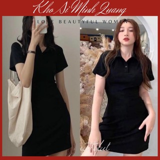 Váy polo Suông hàn quốc năng đông, đầm body cộc tay sang chảnh