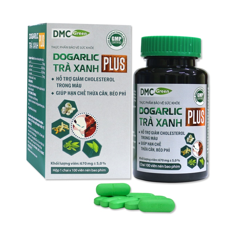 Viên uống giảm cân DOGARLIC TRÀ XANH PLUS Chai 100 viên - DMC - Châu Ngân Pharma