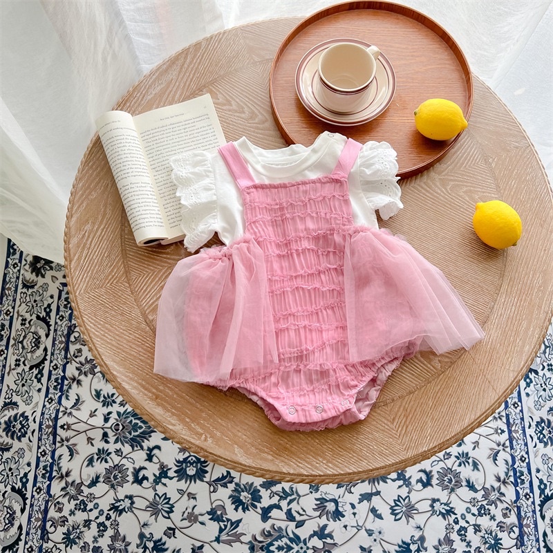 Set áo trắng tay ren kèm váy body hồng cho bé diện đầy tháng, đi chơi, đi tiệc, thôi nôi