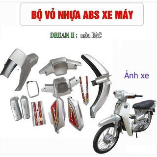 Dàn áo xe Honda-Dream II nhựa ABS nguyên sinh cao cấp màu BẠC, tặng kèm bộ tem theo xe