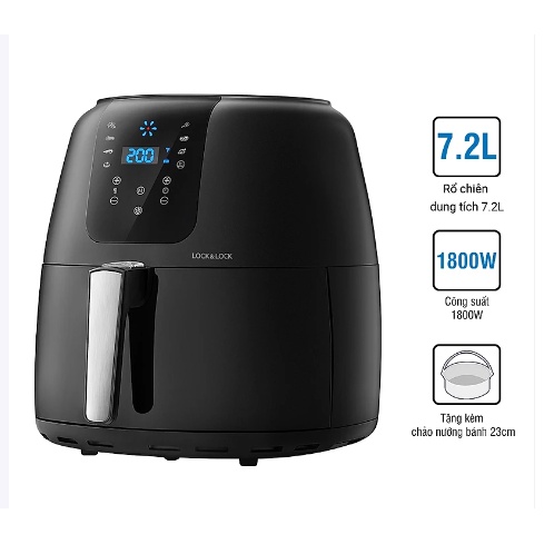 Nồi Chiên Không Dầu Điện Tử Lock amp;Lock EJF296BLK (7.2 Lít) - Kèm Chảo Nướng - Hàng Chính Hãng