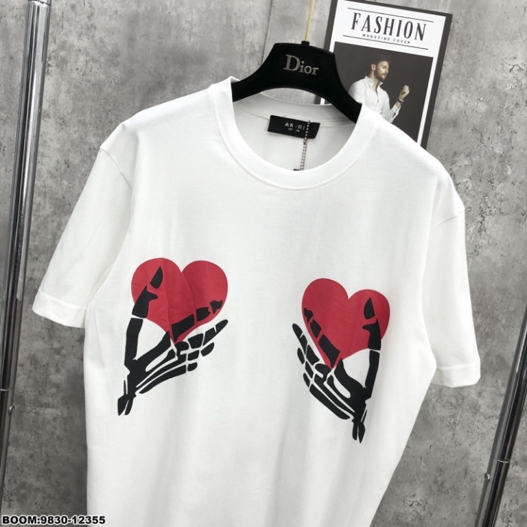 Áo phông nam nữ Premium Cotton Amiri in hình bộ xương thả tim đỏ hai mặt phong cách đường phố