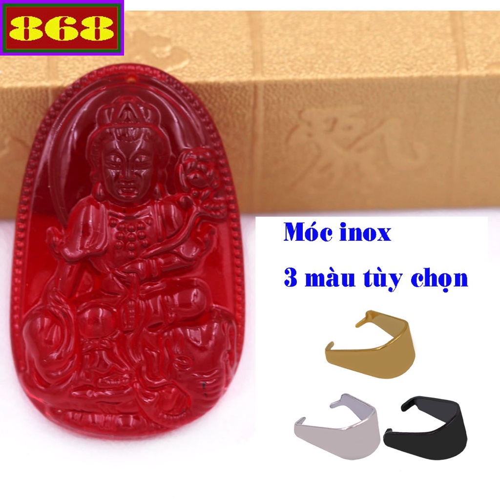 Mặt Phật hộ mệnh tuổi Thìn, Tỵ - Mặt dây chuyền Phật Phổ Hiền Bồ tát Đá Pha lê đỏ - Size Phù hợp cho nam và nữ