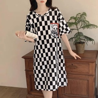 Váy Ngủ Cổ Tròn Cotton Hoạ Tiết Dễ Thương, Đáng Yêu