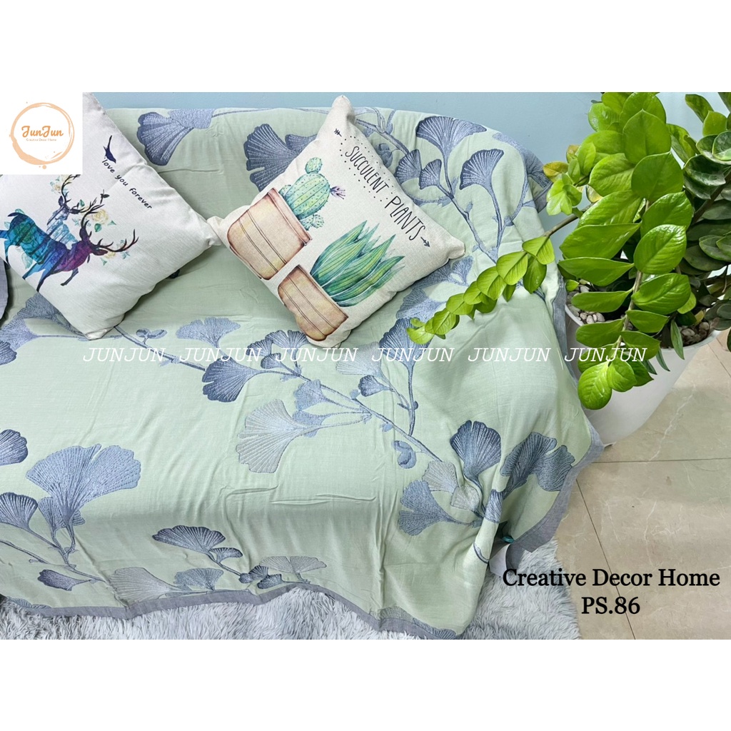 H16_Phủ Khăn Thảm Chăn Sofa Chất liệu Vải Xô Sợi Organic - Dòng cao cấp