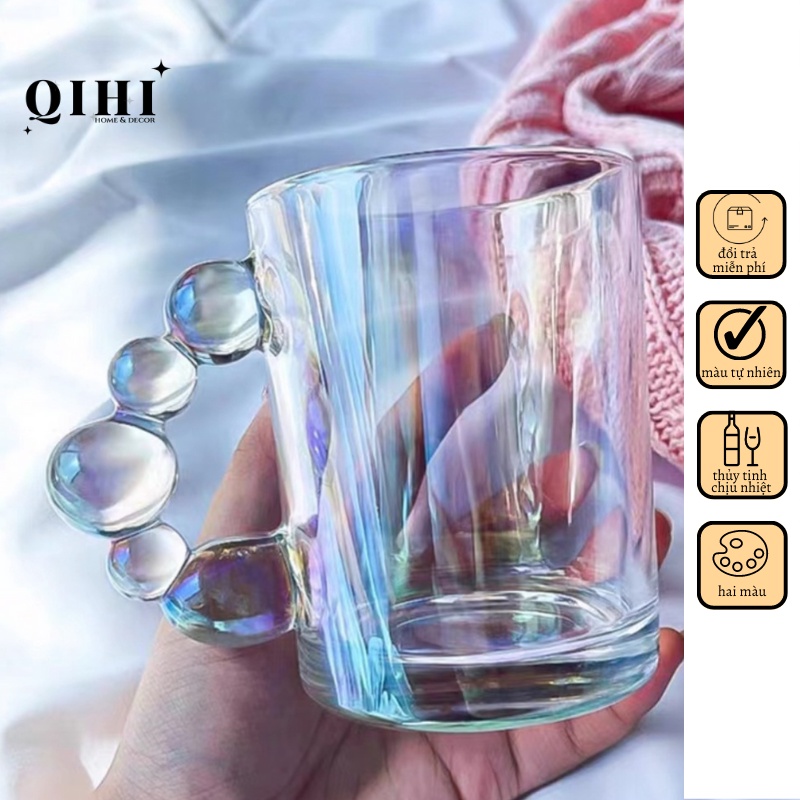 Cốc thủy tinh cao cấp quai ngọc trai đổi màu chịu nhiệt cao 450ml