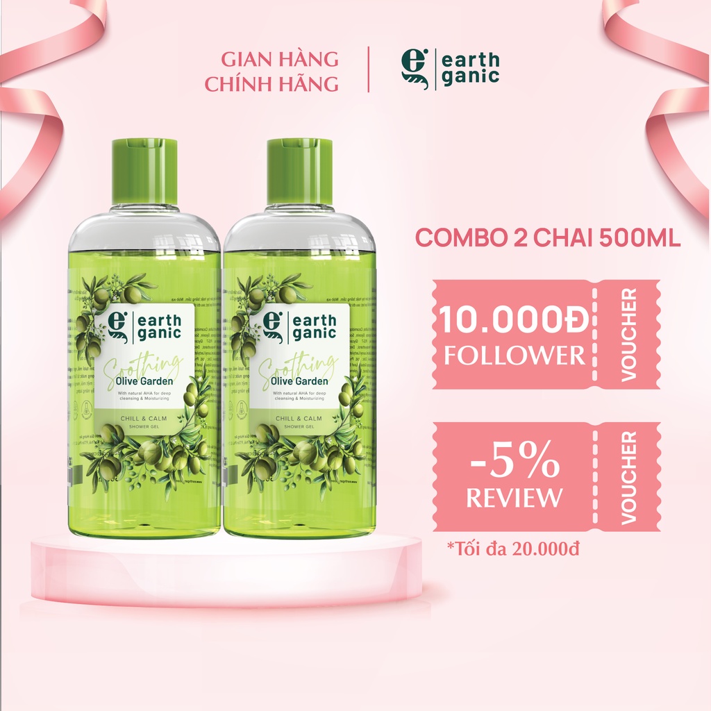 Combo 2 Sữa Tắm Dưỡng Ẩm Làm Sạch Sâu Hương Ô Liu Kết Hợp Earthganic 500ml/1 Chai