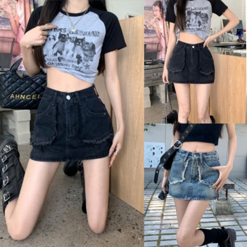 Chân váy jeans cạp gập màu đen, xanh siêu xinh ảnh thật cận chất hàng loại 1 có lót - hàng có sẵn | BigBuy360 - bigbuy360.vn