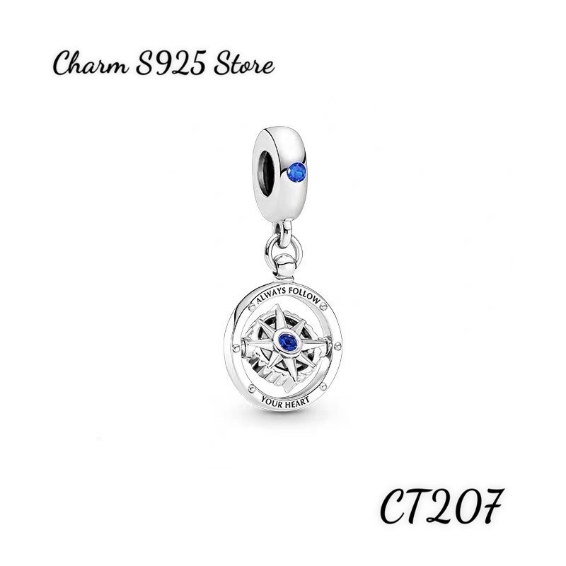 CHARM PAN ALE TREO LA BÀN ĐÍNH ĐÁ XANH BẠC S925 CAO CẤP