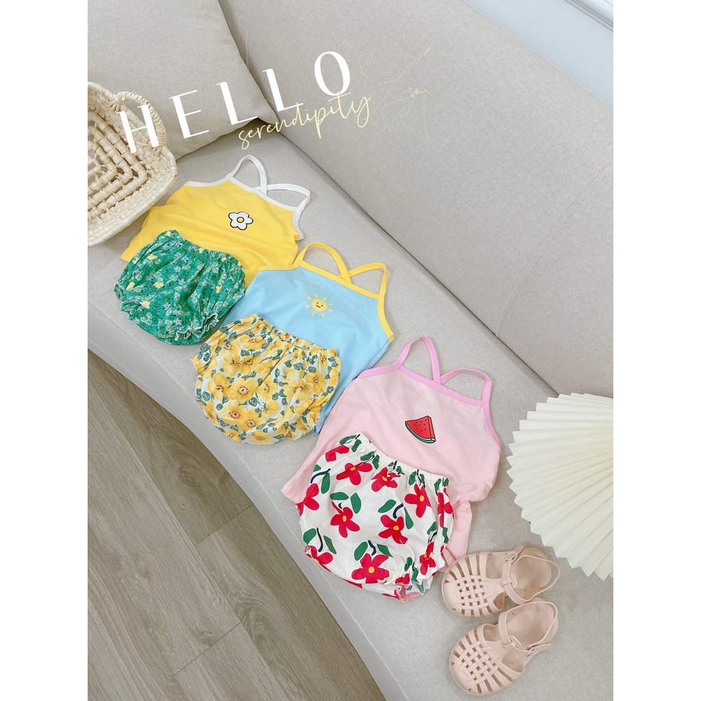 Bộ Hai Dây Hoa Quả Chào Hè Cho Bé Gái Chất Vải Cotton Co Giãn Mềm Mại Đủ Size Từ 7-18Kg VNXK Nhật-Hàn