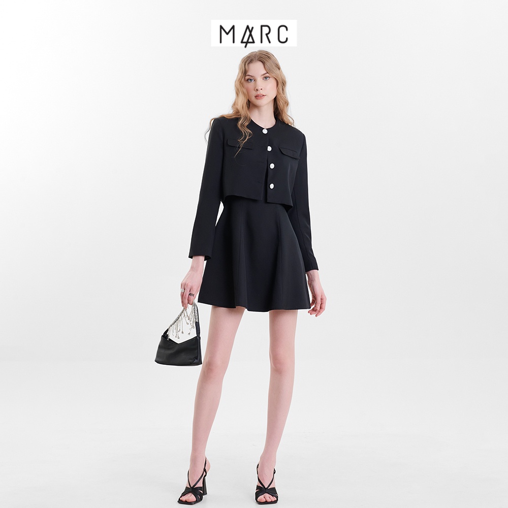 Áo khoác form ngắn tay dài nữ MARC FASHION cổ tròn túi giả đính nút CBNH023223