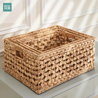 Giỏ lục bình ECOHUB bèo tây hình chữ nhật đan hoa thị đựng chăn, mềm, gối
