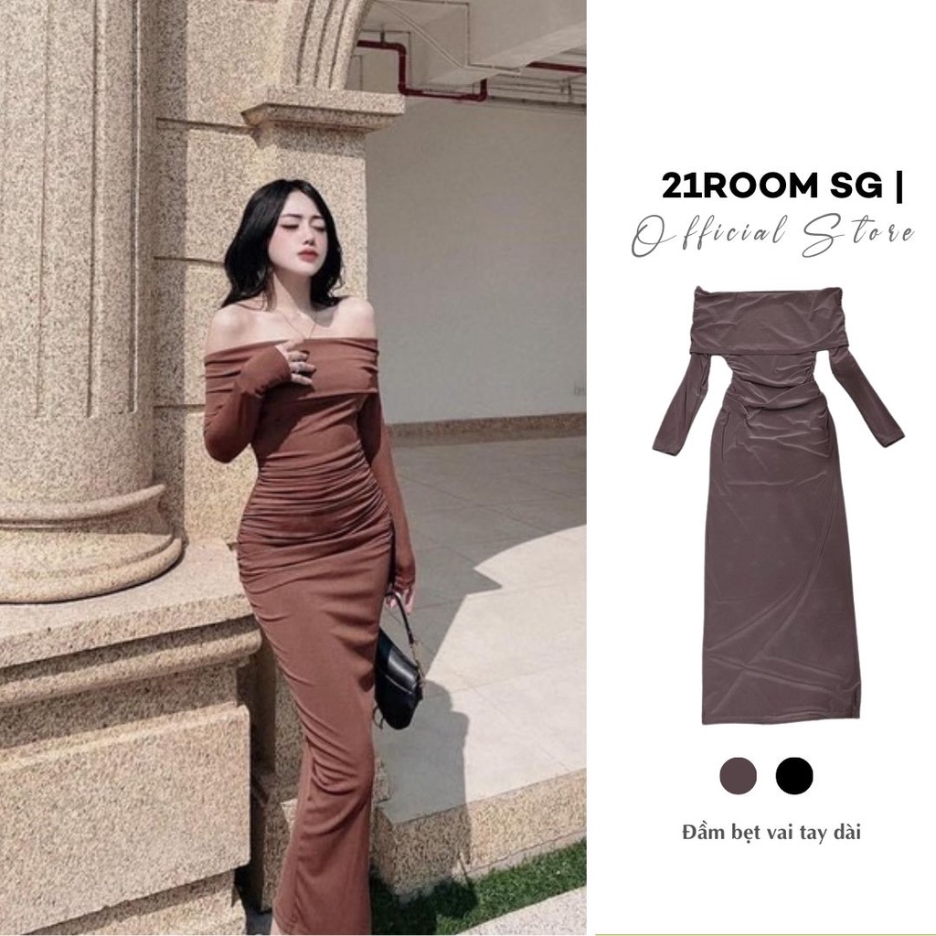 Đầm Maxi Dáng Dài Thun Body Dài Tay Trễ Vai Nhiều Màu Cực Xinh Dễ Mặc Đầm Dự Tiệc Cho Nữ