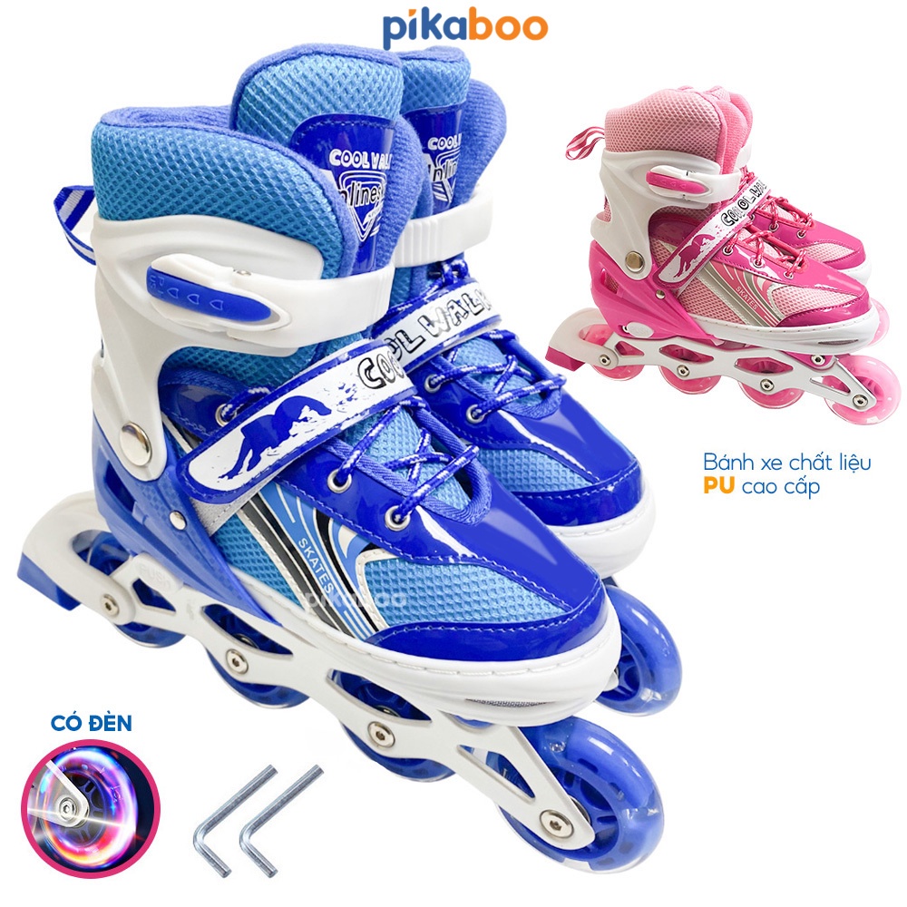 Giày trượt patin trẻ em cao cấp Pikaboo bánh trượt có đèn phát sáng bọc nhựa PU cao cấp có thể chỉnh size