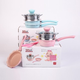 Bộ nồi chảo 3 món seka nấu ăn dặm cho bé kèm xửng hấp chính hãng