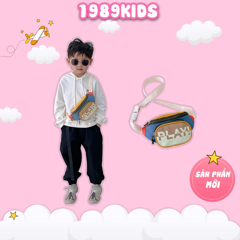 Túi đeo chéo bao tử cho bé trai 1989KIDS phù hợp trẻ em từ 3 tuổi đeo thắt lưng,đeo vai,phong cách hàn quốc, chữ play