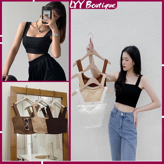 Áo croptop 2 dây bản to có sẵn đệm mút ngực freesize 3 màu chất đẹp LYY BOUTIQUE