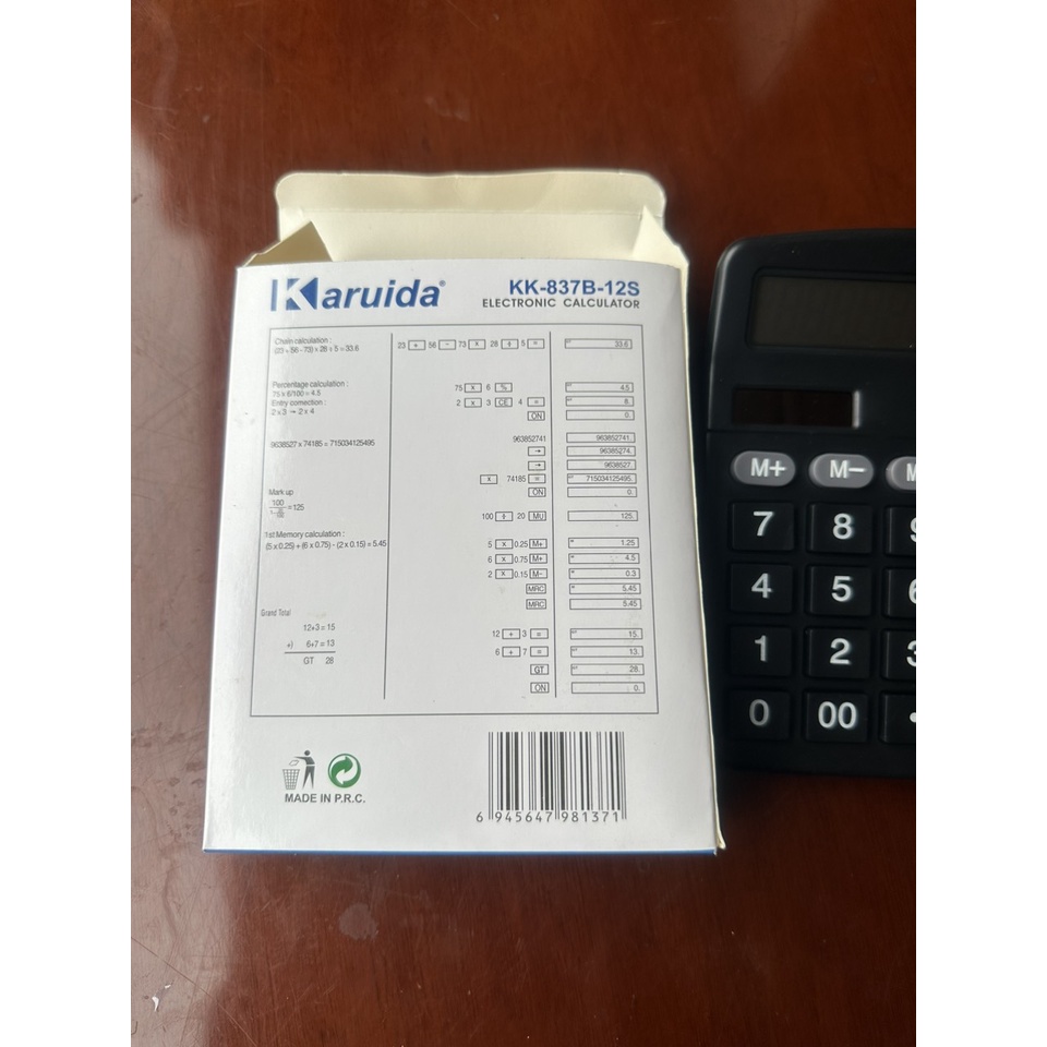 Máy Tính Cầm Tay, Bỏ Túi Karuida KK-837B-12S Sử Dụng Năng Lượng Mặt Trời Hoặc Pin, Thiết Kế Thời Trang
