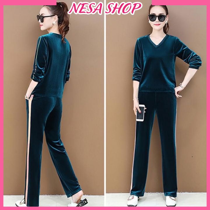 Đồ bộ trung niên, chất liệu Nhung tuyết mềm mịn, co dãn nhẹ, Set đồ bộ đi chơi, sang trọng, quý phái NeSa shop. ĐBH.60