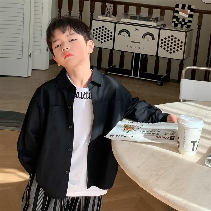 Áo sơ mi cotton BXPB màu trơn tay dài dáng rộng phong cách Hàn Quốc cho bé 100-160