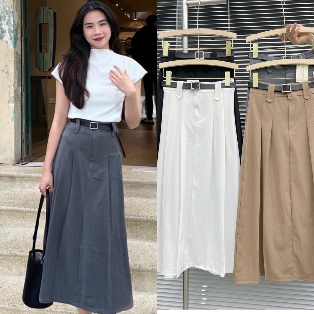 Chân váy xếp ly dáng chữ A dài hottrend Hari GenZ 392