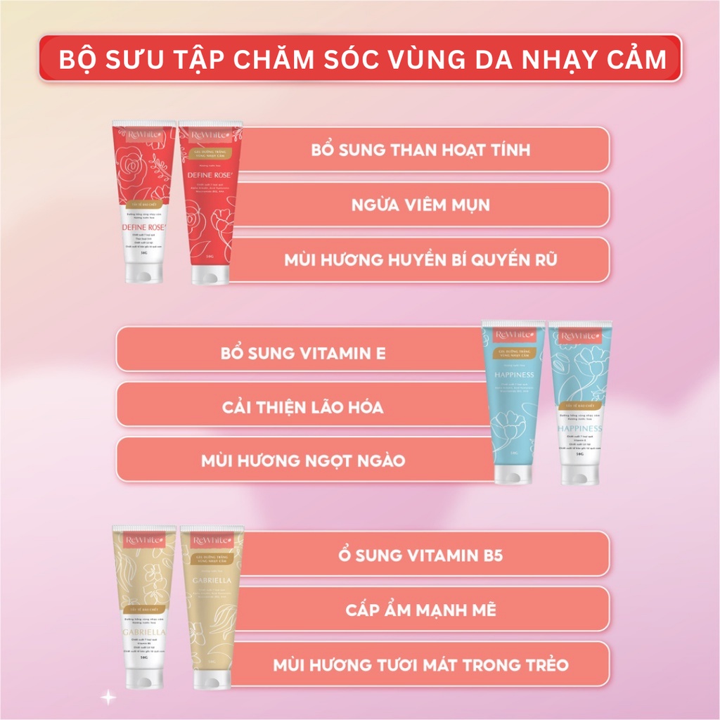 Combo Tẩy Da Chết Và Gel Giảm Thâm Nách, Mông, Bikini Rewhitez Hương Nước Hoa Define Rose 50g/Tuýp