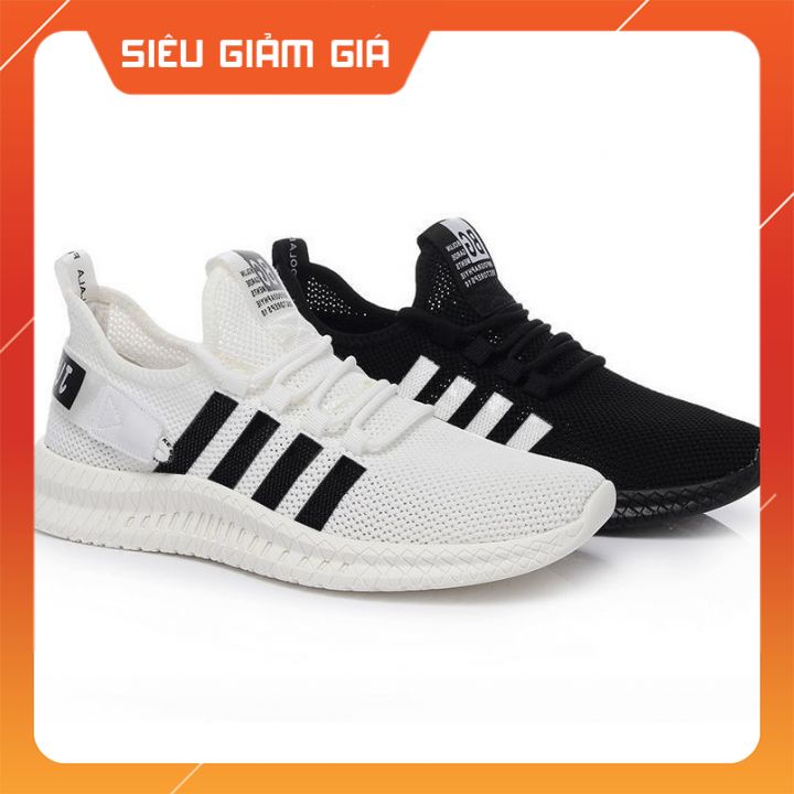 Giày chạy bộ Nam đi bộ tập gym, tập thể dục nhẹ êm, thoáng khí màu đen trắng