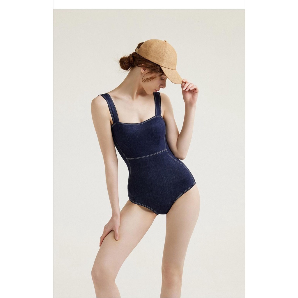 Bikini đồ bơi nữ 1 mảnh giả denim tặng kèm chân váy