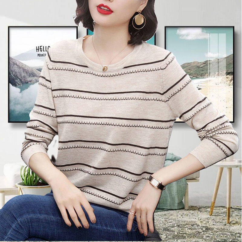 Áo nữ trung niên mẫu mới dễ phối đồ hàng hiệu mẫu xuân thu kiểu tây sọc dài tay