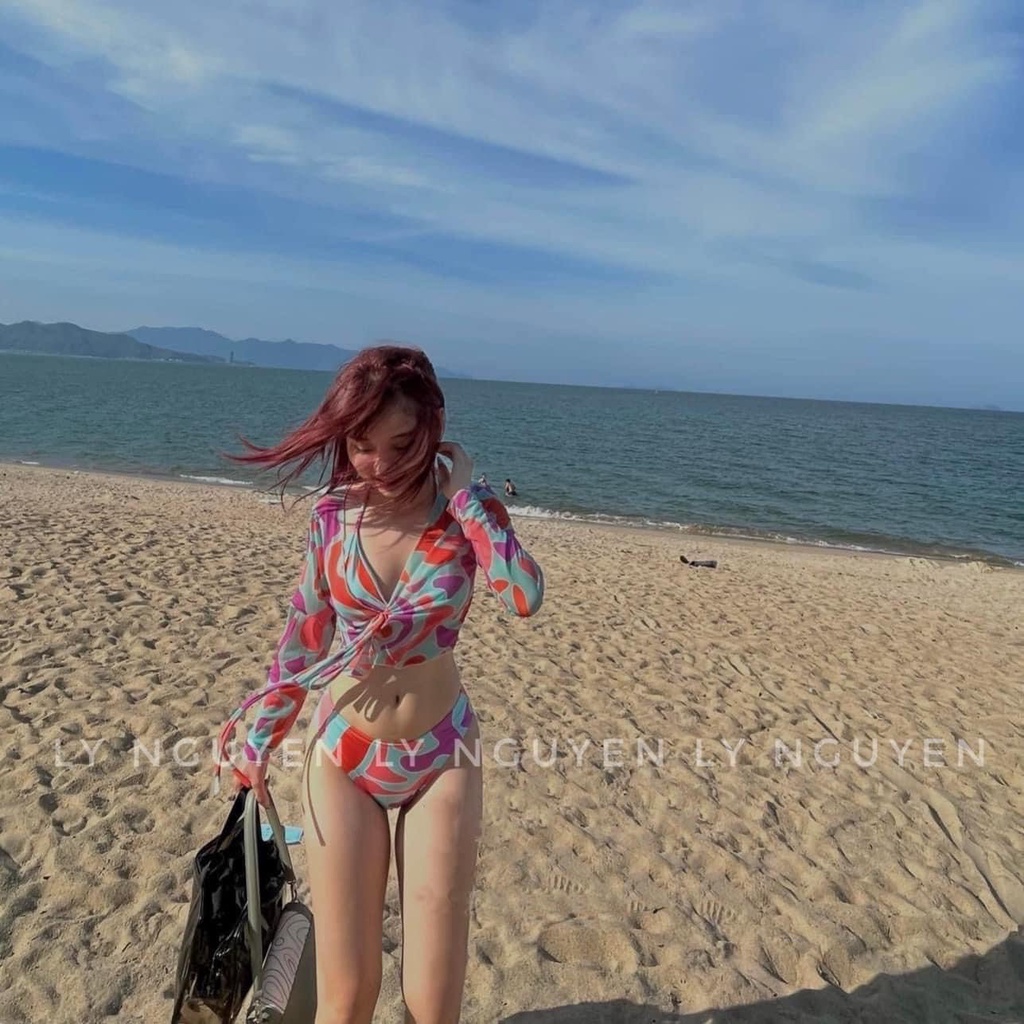 Bikini bộ bơi đồ bơi nữ set 3 món tam giác kèm áo khoác lưới siêu sexcy EVA S3MAKL | BigBuy360 - bigbuy360.vn