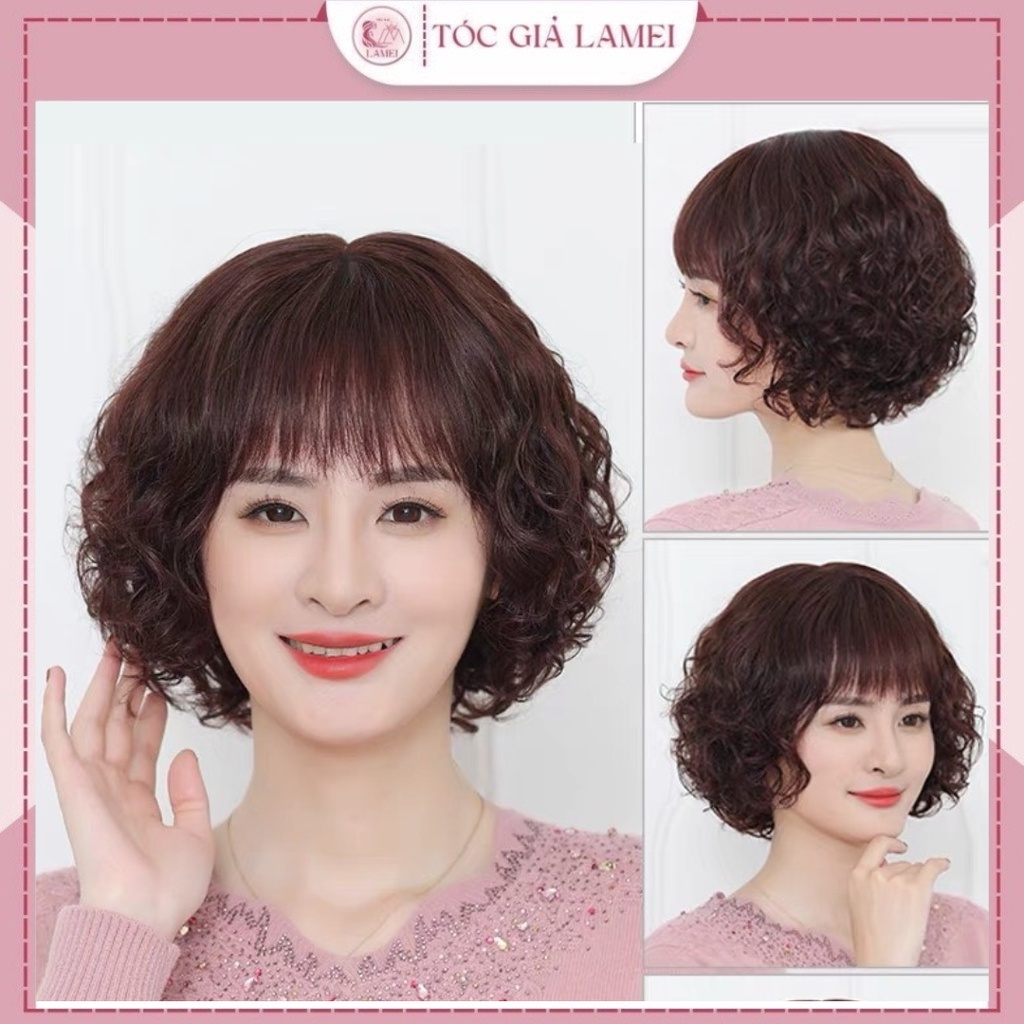 Tóc giả nguyên đầu nữ trung niên xoăn ngắn tự nhiên mã 2019
