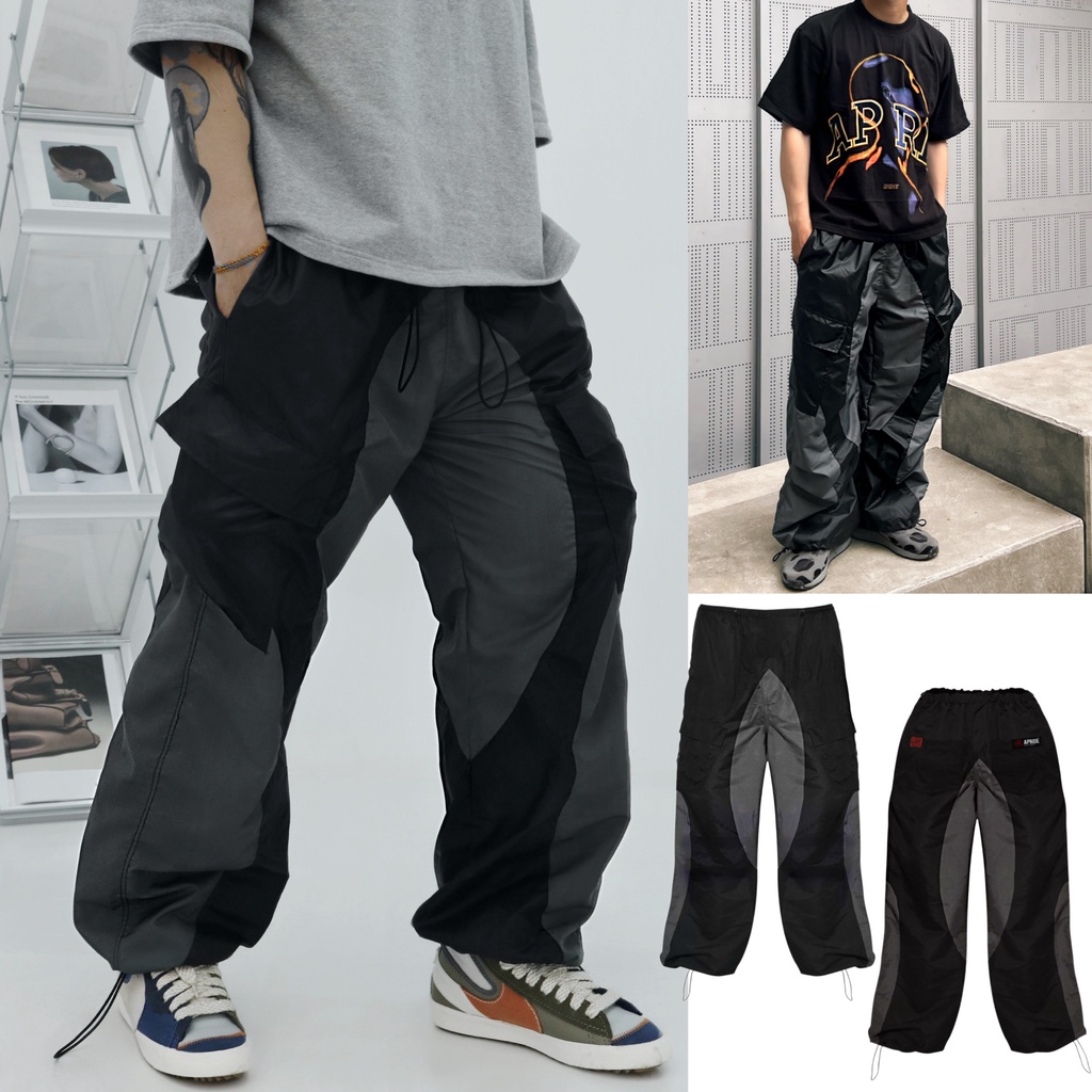 Quần dù Apride ráp mảnh lưng thun ống rộng túi hộp bigsize, form parachute