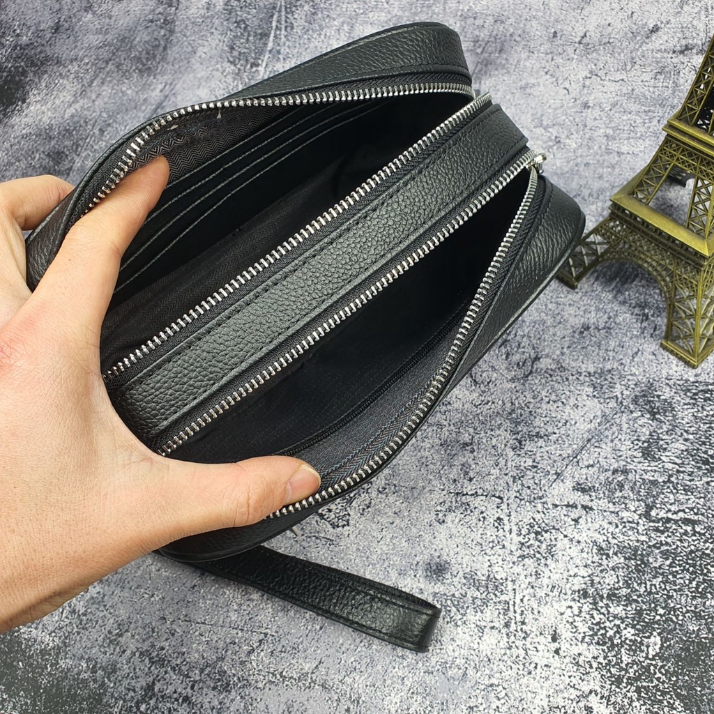 Túi golf nam khóa số; Clutch cầm tay nam da bò thật 2 ngăn khóa CL148VB  - 100% da thật, BH 3 năm