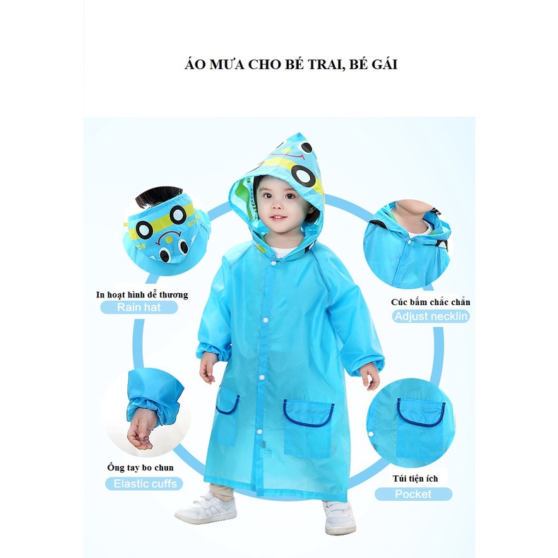 Áo mưa cho bé 2 tuổi đến 7 tuổi cho bé gái bé trai hình thú ngộ nghĩnh không thấm nước