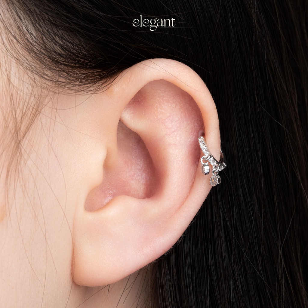 Khuyên tai vòng đá thả 10mm 2 GEM DROP HOOP Elegant