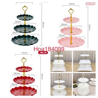 kệ, khay nhựa 3 tầng đựng bánh kẹo, trái cây trang trí sự kiện, sinh nhật