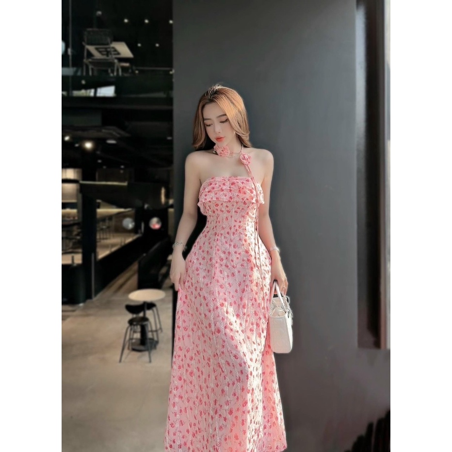 Đầm hoa nhí cup ngực xếp ly kèm dây hoa cổ Siêu Xinh - 105292