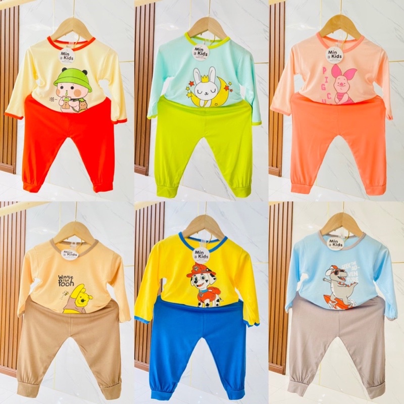 Bộ đồ dài tay thun lạnh túi zip cho bé trai bé gái A49