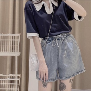 Quần short jean Nữ Cạp chun co dãn chất dày dặn form rộng [QCC01]